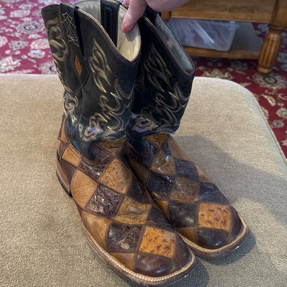 Men's Patchwork Brown Tan Western Cowboy Boots